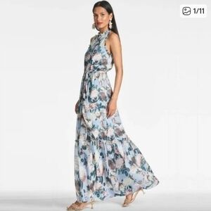 NWT SACHIN + BABI Dress Blair Ice Blue Garden Casual Floral Maxi